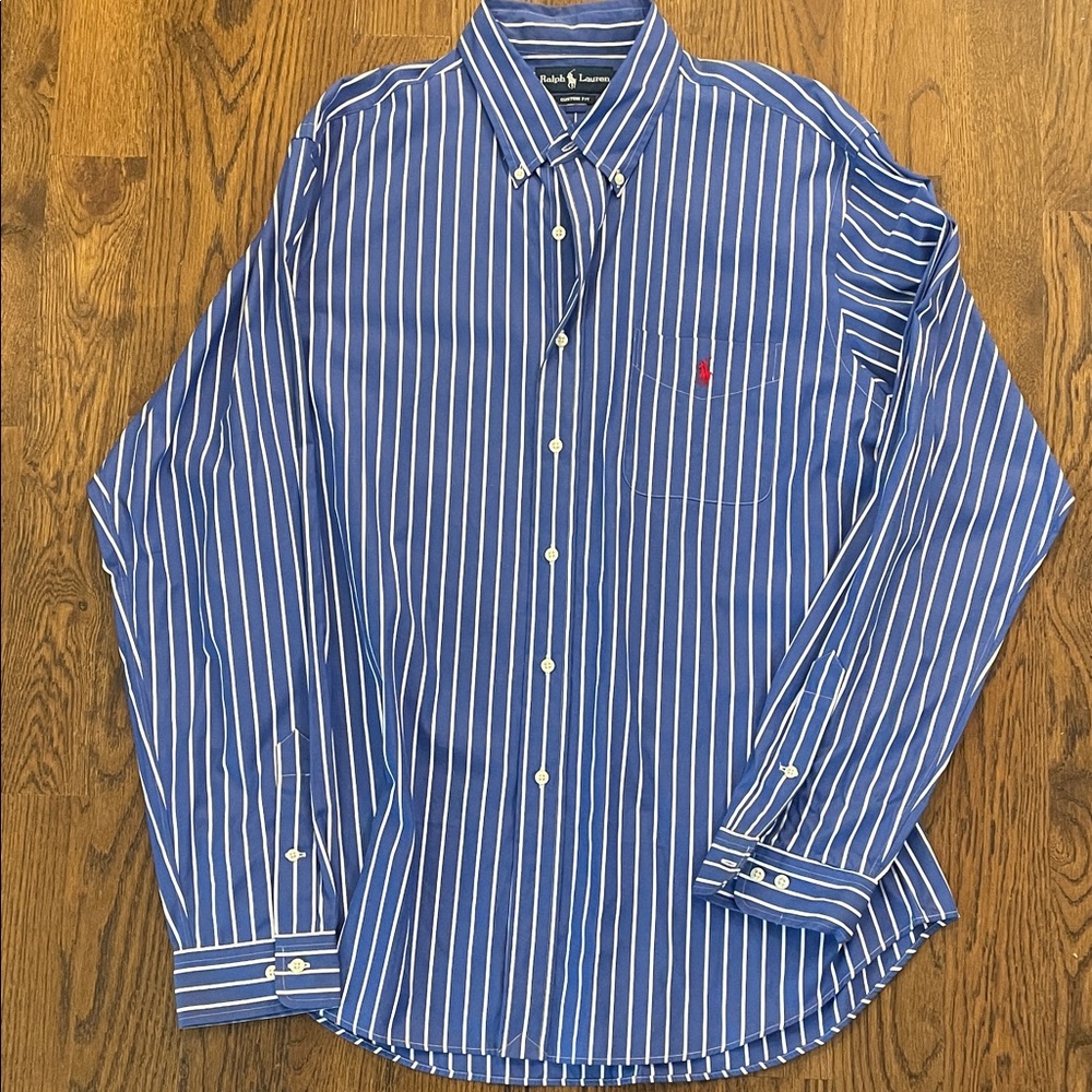 Ralph Lauren Men's Blue and White Striped Shirt